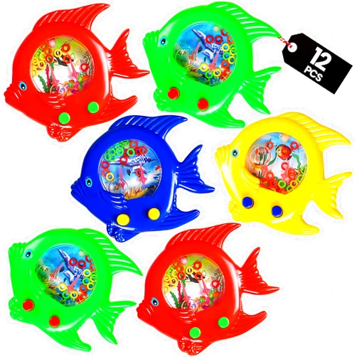 Bedwina Fish Water Ring Toss Toy - (Pack of 12) Water Ring Game Handheld Fun Aqua Arcade Retro Game Pocket Travel Toys for Car Road Trip Activities for Kids Birthday Party Favors Goodie Bags Stuffers for Kids