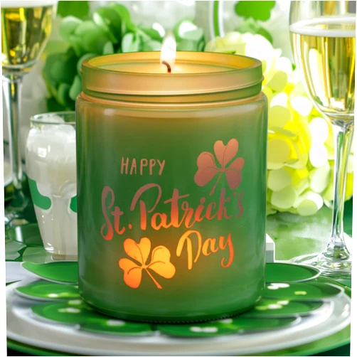 CHAMBERY St. Patrick's Day Candle with LED, 100% Soy Wax Jar Candle, Lucky Shamrock Gifts for Friend, Aromatherapy Candles for Women Home, Jasmine Scent Candles,Over 40 Hours of Burn Time