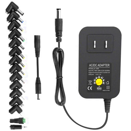 Arkare 30W Universal AC to DC Power Adapter Adjustable Power Supply 3V 4.5V 6V 9V 12V 2A 1A DC Adapter AC 100-240V to DC 3-12V Multi Voltage Switching Power Adapter with 15 Tips + Polarity Converter