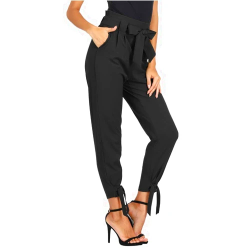 GRACE KARIN Women's Casual Pants Solid High Waist Self Tie Belted Pencil Trouser
