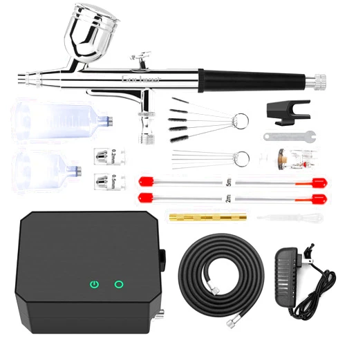 Gocheer Airbrush Kit with Air Compressor, 40 PSI High Pressure Air Brush Non-Clogging with 0.2/0.3/0.5mm Nozzle/Cleaning Sets, Ideal for Painting, Modeling, Cake Decor, Pastry, Makeup, Nail Art etc.