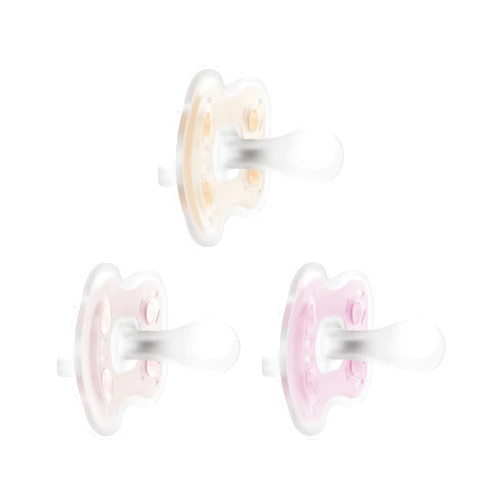 Dr. Brown's Advantage One-Piece Silicone Baby Pacifier, Fully Symmetrical Soother, Ecru/Light Pink/Pink, 0-6m, BPA Free, 3 Pack