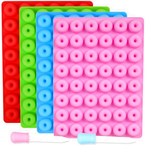 Newk Mini Donut Silicone Candy Mold, 4 Packs 48-Cavities Gummy Ring Molds with 2 Droppers, Nonstick Food Grade Mold for Candies, Chocolate, Ring Gummy Candy