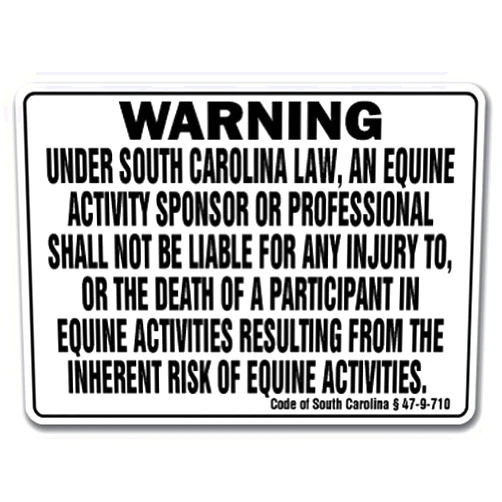 SignMission South Carolina Equine Sign Activity Liability Warning Statute Horse Barn Stable, 10