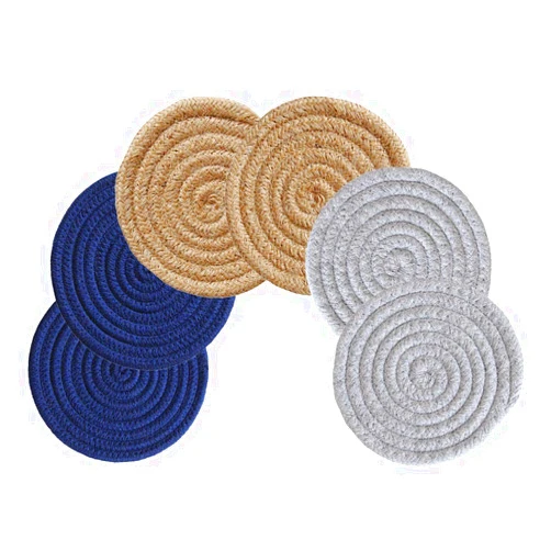KWO Gracelife 6pcs Cup Mat Pure Cotton Thread Weave Round Drink Hot Pads Mats Set Absorbent Scald-proof Drink Coasters (Mixed 3Colors - A)
