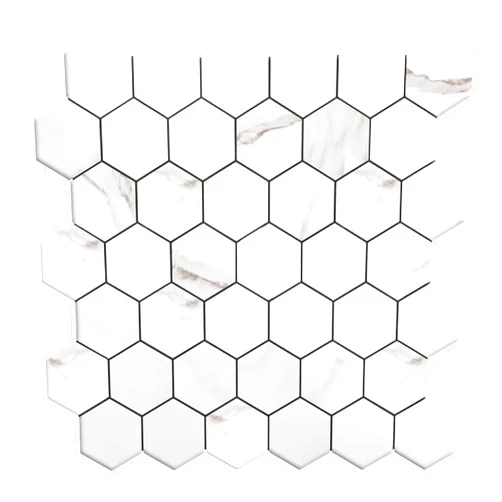 KASARO 10-Sheet Peel and Stick Backsplash, 0.16in Thickness Aluminum Mosaic Stainless Steel Self Adhesive Tile for Kitchen Wall Bathroom Hexagon, White