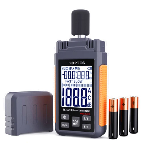 TOPTES Decibel Meter, TopTes TS-501B Sound Level Meter with 2.25” Backlit LCD Screen, Portable SPL Tester with A/C Weighted, Range 30-130dB, MAX/MIN, Data Hold, Use for Home, Noisy Neighbor, Factory - Orange