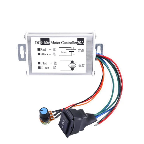 SDRGEEK DC Motor Speed Controller,Brush Motor Driver Controls Module DC 9V-60V 12V 24V 36V 48V 60V Motor Pulse Width Modulator Regulator 20A 1200W PWM Monitor Dimmer Governor with Switch & Knob +1
