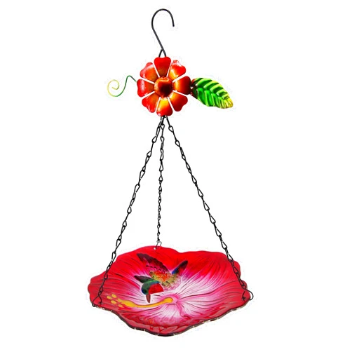 WUFEILY Hanging Bird Bath Glass Bird Bath Hummingbird Outdoor Bird Feeder Garden Yard Decorations