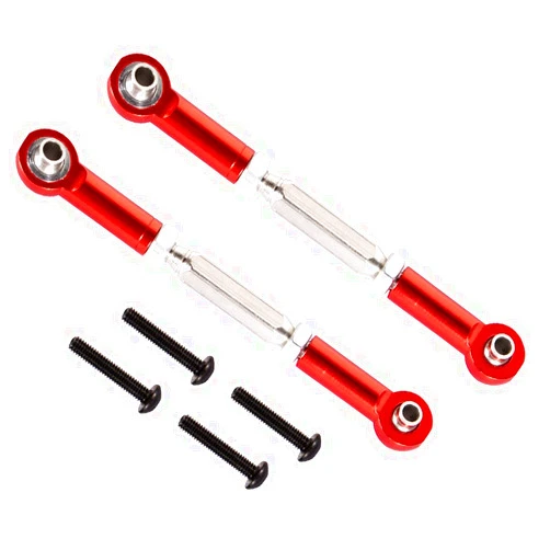 WEISHUJI Aluminum Turnbuckles and Camber Links with Rod Ends,Adjustable Aluminum Steering Linkage Servo Link Pull Rod Turnbuckle for 1/10 RC Car, Red