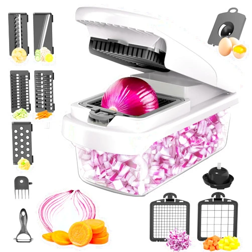 JAYVAR Vegetable Chopper for Mandoline Slicer, 15-In-1 Veggie Choppers, Cheese Grater, Onion Cutter with Container, Kitchen Gadgets Essentials, Vegetable Dicer, Onion Mincer Tomato Slicer (White)