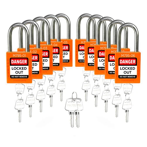 TRADESAFE Lockout Tagout Locks Set with Master Keys - 10 Orange Loto Locks Keyed Different, 2 Keys Per Lock, Lockout Locks for Electrical Lockout Tag Out Kits