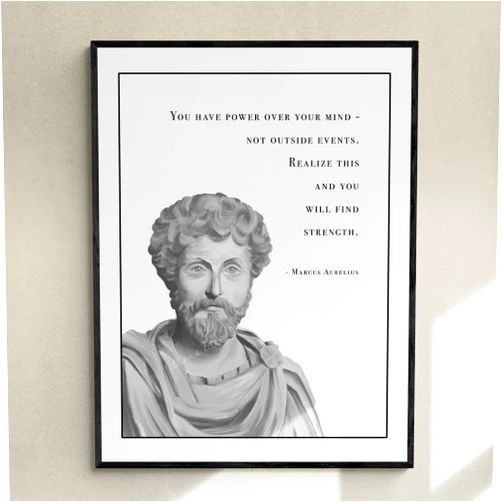 MAXFOUNDRY Marcus Aurelius Portrait & Quote Art Print, Philosophy Gift for Stoic, Motivational Gift Words of Wisdom, Positive Affirmation, Stoicism Art 11x14 / 27x35 cm