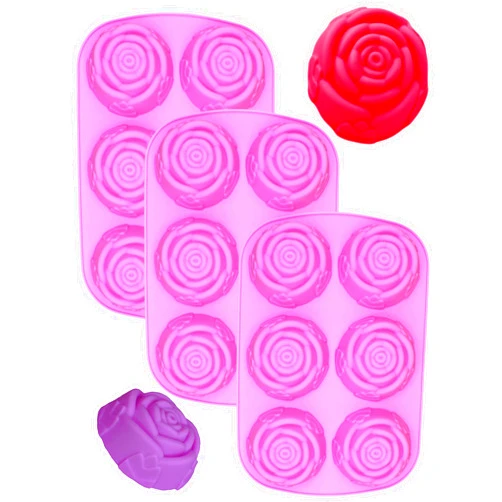POPBLOSSOM 3 Pack of x Large Rose Flower Ice Cube Chocolate Soap Tray Mold Silicone Party maker (Ships From USA)