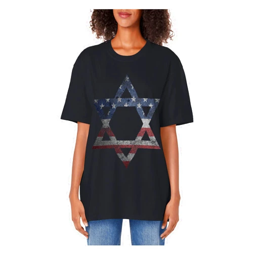 Retro Jewish Roots DNA Heritage Apparel & Clothing Distressed Star of David Jews Jewish Gifts USA American Flag Adult Oversized Vintage T-Shirt