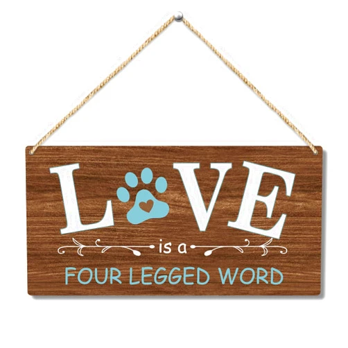 Zodvery Love is a Four Legged Word Dog Lover Rustic Wooden Hanging Sign Decor, Front Door Wall Decor Sign Wood Plaque for Farmhouse Garden Home Porch Entryway, Pet Paw Hanging Wall Art Gift (1 pack)-09