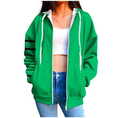 MXTPOV Zip Up Hoodies For Women 2024 Fashion Color Block Long Sleeve Drawstring Jackets Fleece Sweatshirts Winter Outfits