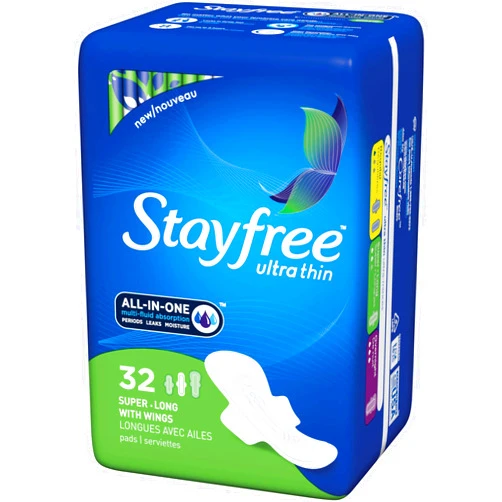 Stayfree Ultra Thin Super Long Pads With Wings, 32 Pads each (Value Pack of 4)