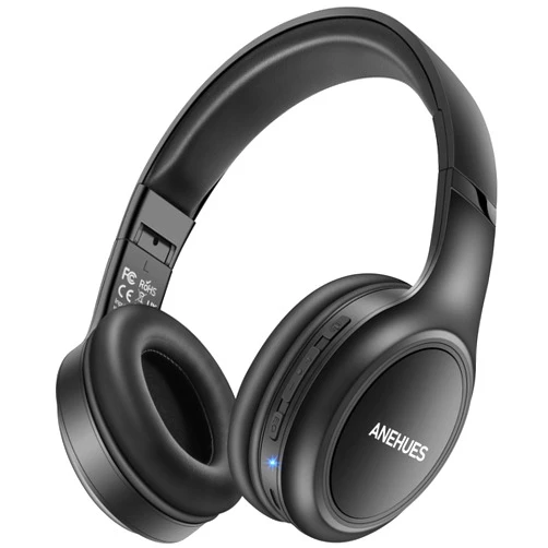 Anehues R916 Bluetooth Headphones with Mic Over Ear, Lightweight Black Wireless Headphones, 70H Playtime, 3 EQ Music Modes, Deep Bass, HiFi Stereo, Foldable Wired Headsets for School, Gym