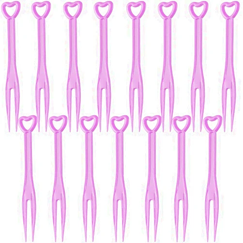 Fewley Disposable Fruit Fork Cake Dessert Fork Pie Bistro Holding Plate Fork Fruit Skewer Suitable for Fruit Shop Party Cake Shop Pub Christmas (200pcs pink)