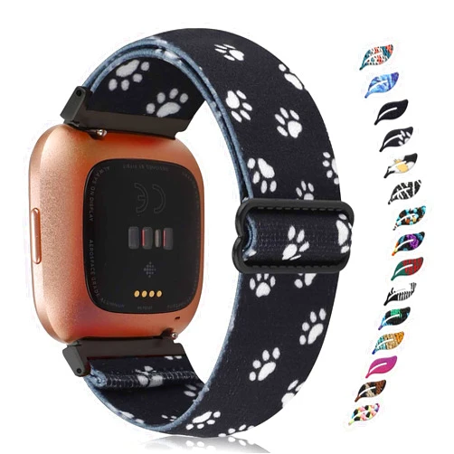 Veezoom Stretchy Nylon Band Compatible with Fitbit Versa 2 / Versa / Versa Lite Special Edition Adjustable Elastic Braided Sport Solo Loop Strap Replacement Wristband for Versa Smartwatch Women Men