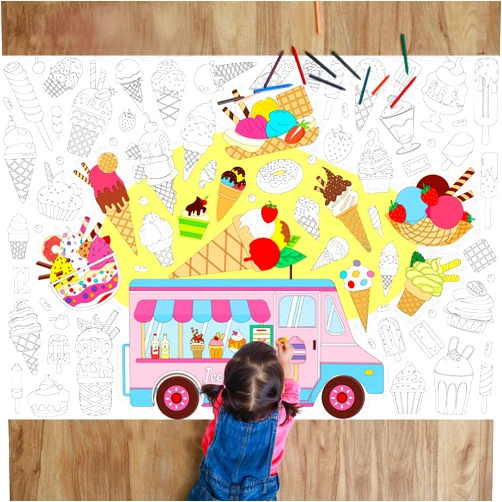 Naozinebi Ice Cream Party Coloring Poster for Kids Giant Coloring Poster Large Summer Coloring Tablecloth Jumbo Coloring Books for Kids Classroom Home Birthday Party Supplies Favor