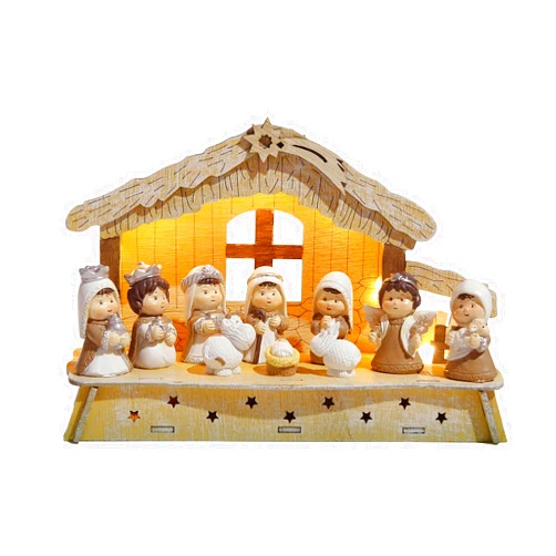 Hodao Nativity Sets for Christmas Indoor Christmas Nativity Sets Decorations- with Light-Welcoming The Birth of Jesus - Perfect for Tabletop Decor and Collectibles-Christmas Party Home Decorations