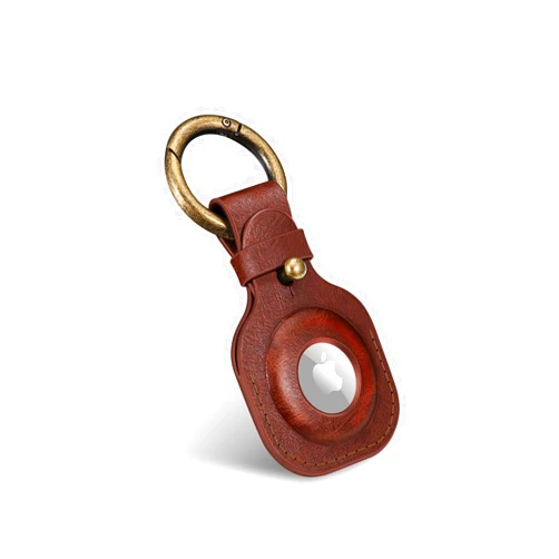 Fintie Protective Case Holder for AirTag Tracker with Keychain, Vegan Leather Anti-Lost & Scratch Resistance Key Ring Cover Compatible with Apple AirTags 2021 Finder for Wallet, Luggage, Pets,Brown