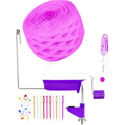 Ayasee Yarn Ball Winder, Yarn Winder Knitting Set Hand Operated Ball Winder with Tabletop Clamp for Yarn Storage (22) (Purple)
