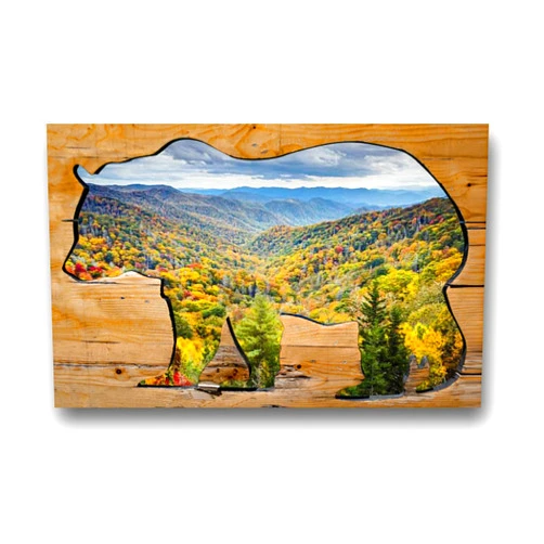 VIUBGCPS Canvas Print Picture Creative Bear Wall Art Painting Smoky Mountains National Park Framed And Stretched Poster Home Decor Artwork 20x32 Inches
