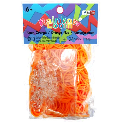 Rainbow Loom Latex Free Rubber Band Refill + C-clips - Neon Orange