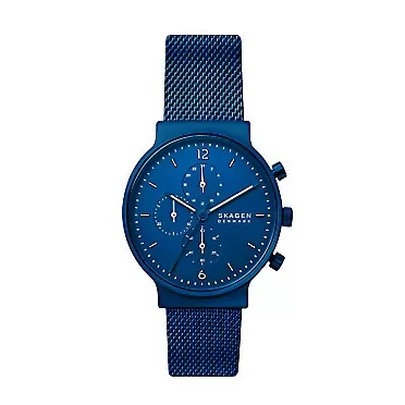 Skagen Men's Chronograph Blue-Tone Stainless Steel Mesh Watch (Model: SKW6763)