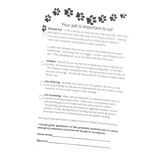 Groomers Margins Grooming Pet Release Forms (100 Sheets, 5.5