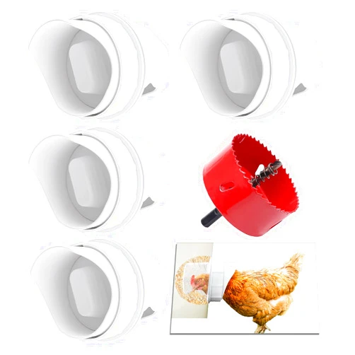 Suplklz DIY Chicken Feeder Rain Proof Poultry Feeder Port Gravity Feed Kit for Buckets, Barrels, Bins, Troughs
