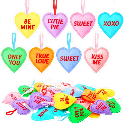 Oudain 24 Pieces Valentines Felt Heart Ornaments Valentine's Day Felt Hearts Decor Colorful Hanging Valentines Day Tree Decor Heart Shaped Baubles for Wedding Party Decoration DIY Crafts