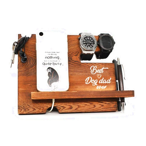 KU-DaYi Best Dog Dad Ever Wooden Docking Station, Dog Dad Gifts for Men Father's Day, Best Dog Dad Gifts, Funny Dog Dad Gifts, Dog Owner Gifts for Men