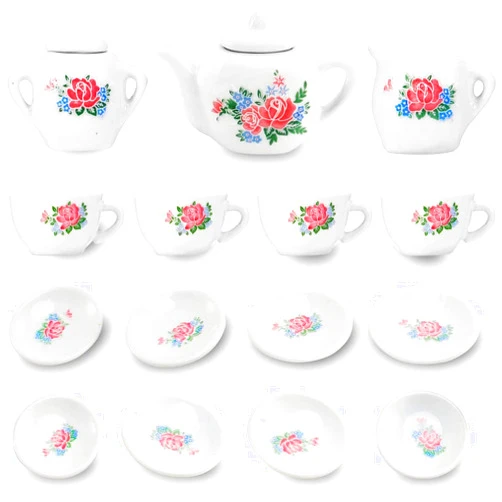Liberty Imports 17 Piece Rose Flower Miniature Porcelain Ceramic Tea Set - Pretend Play Kids Toy Mini Kitchen Playset