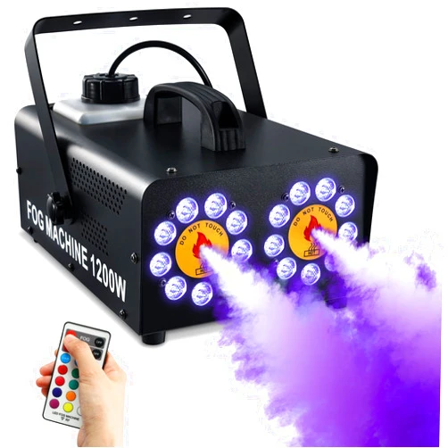 TCFUNDY 1200W Fog Machine with 18 LED Lights, Dual Spray Horizontal LED Smoke Machine for Halloween, 10 Light Effects Fog Maker with Remote Control for Stage Performance Wedding Party DJ Club Disco