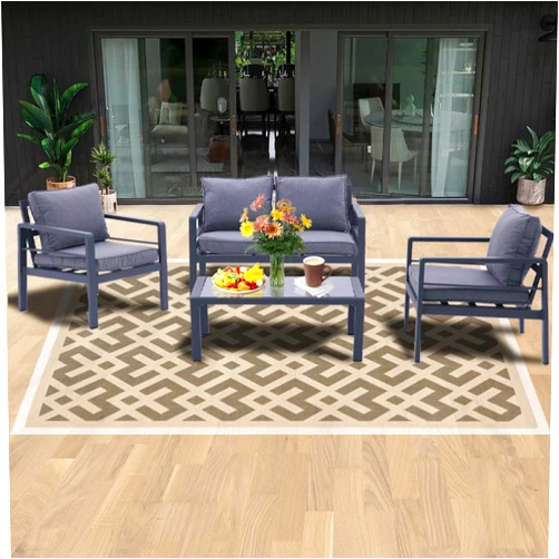 Koruiten Outdoor Aluminum Patio Furniture Set, 4 Piece Patio Sectional Conversation Chat Sofa Modern Seating Set with Coffee Table, Patio Conversation Set for Garden Poolside Balcony Backyard