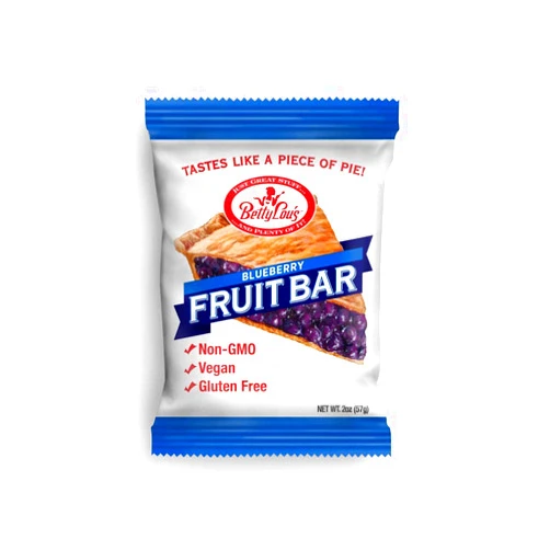 Betty Lou's Fruit Bars, Blueberry Pack of 12, Gluten Free, Vegan, Non GMO, Deliciously Healthy Snacks Made with All Natural Fruit Juice, Individually Wrapped, 2 oz. Each, 12 Bars