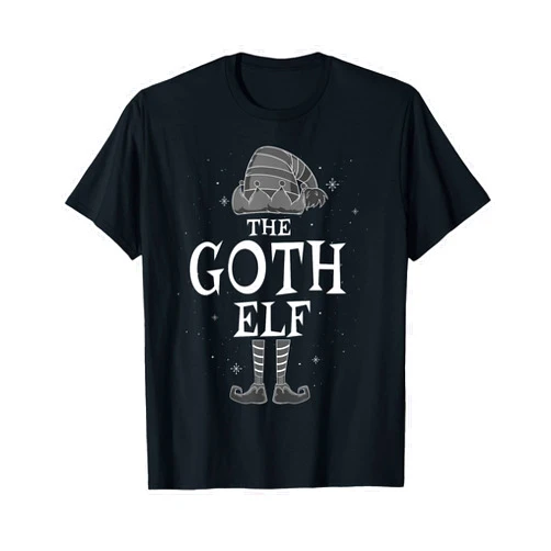 Family Merry Xmas Pajamas Pjs Outfit Set Gifts Tee The Goth Elf Group Matching Family Christmas Gothic Funny T-Shirt