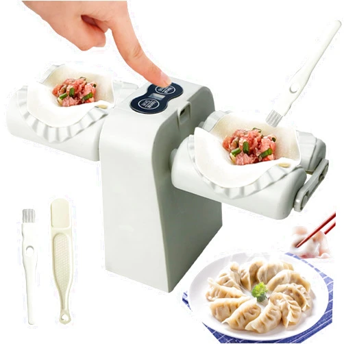 Quincry Electric Dumpling Maker, Double Head Dumpling Maker Press, Maker Machine Automatic Rapid Forming Dumpling Machine Mold Dumpling Maker Press for Dumpling Potsticker Empanada (Grey)