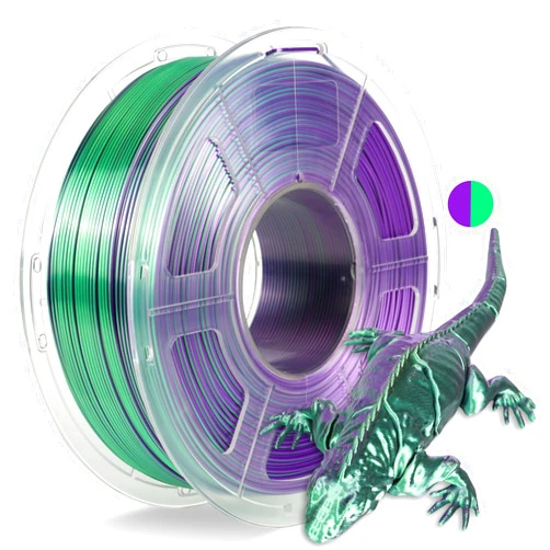 JAYO Silk PLA Filament 1.75mm Dual Colors Purple Green, Coextrusion Dual Color 3D Printer Filament, Shiny Multicolor Change, 1.1kg Spool(2.4lbs), Accuracy +/- 0.02mm for Most FDM 3D Printers