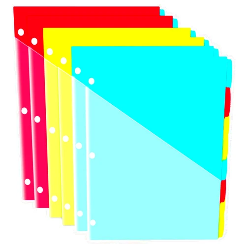 JISUSU 8 -Tab Plastic Binder Dividers with Two Pockets - 6 Sets, 48 pcs Multicolor Pocket dividers with 3 Holes for 3 Ring Binders, Bividers with Tabs for School,Office and Home