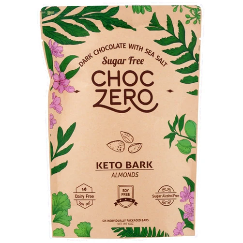 Choczero Dark Chocolate Almonds with Sea Salt Keto Bark, Sugar Free, Dairy Free, 6 Ounce (Pack of 12)