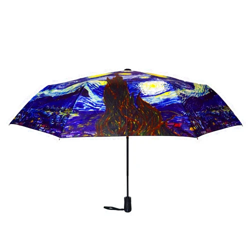 The San Francisco Umbrella Company Premium Art Umbrella featuring Vincent van Gogh Starry Night - Strong, Durable, Windproof & Resistant Compact Collapsible Rain Umbrella