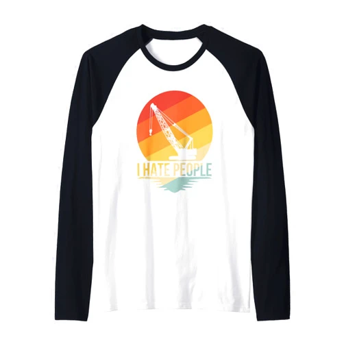 I hate People Crane operator TShirt construction Crane Raglan Baseball Tee