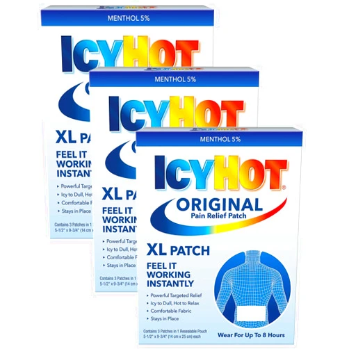 Icy Hot Orginal XL Pain Relief Patches, Powerful Targeted Relief for Back & Large Areas, 3 Count (Pack of 3)