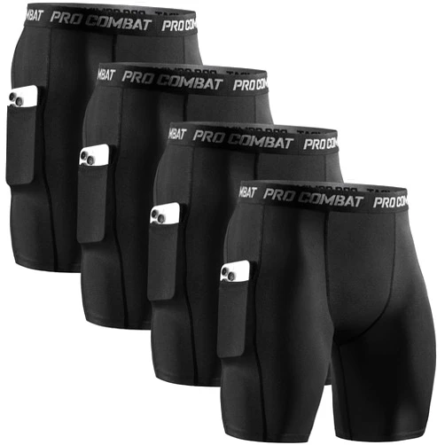 Niksa 2/4 Pack Compression Shorts Men with Pocket, Spandex Running Shorts Sport Athletic Workout Performance Underwear