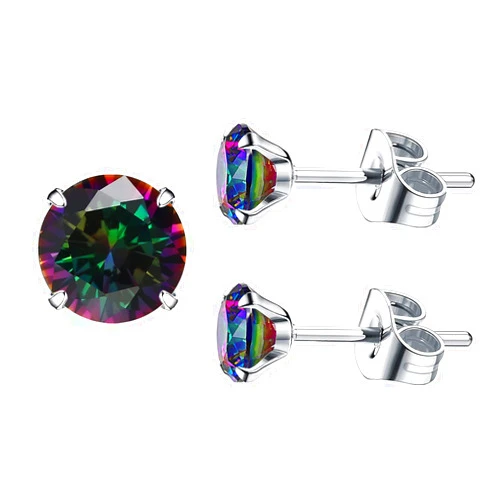 Sunnyshopday 5A Stunning Rainbow Rose Gold Black Hypoallergenic Quartz Stone Surgical 316L Stainless Steel,Hypoallergenic Tragus Cartilage Sleeper Earrings,Earring Stud Gift Box,Men Women Womens Mens